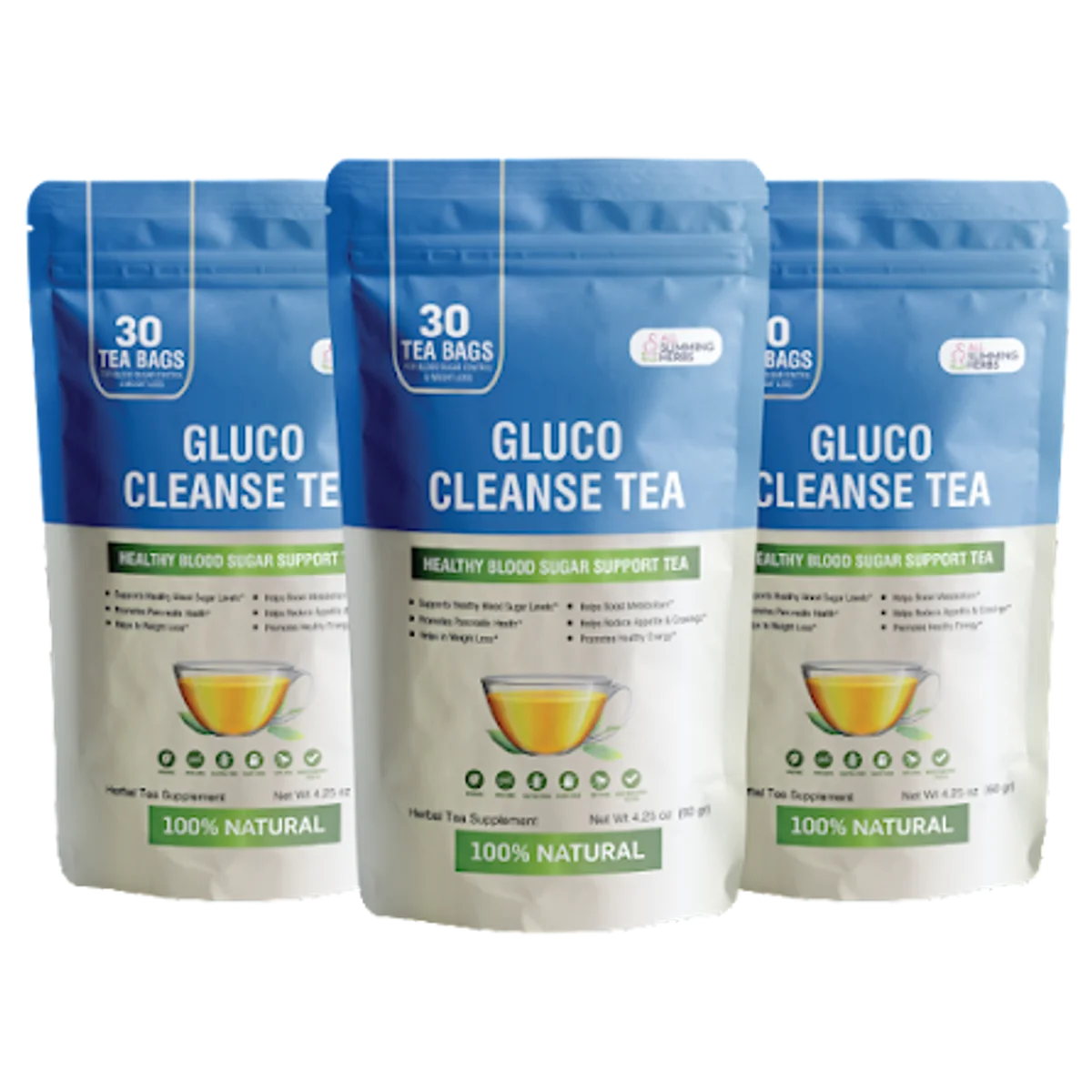 Gluco Cleanse Tea Natural Blood Sugar Formula — Front Label